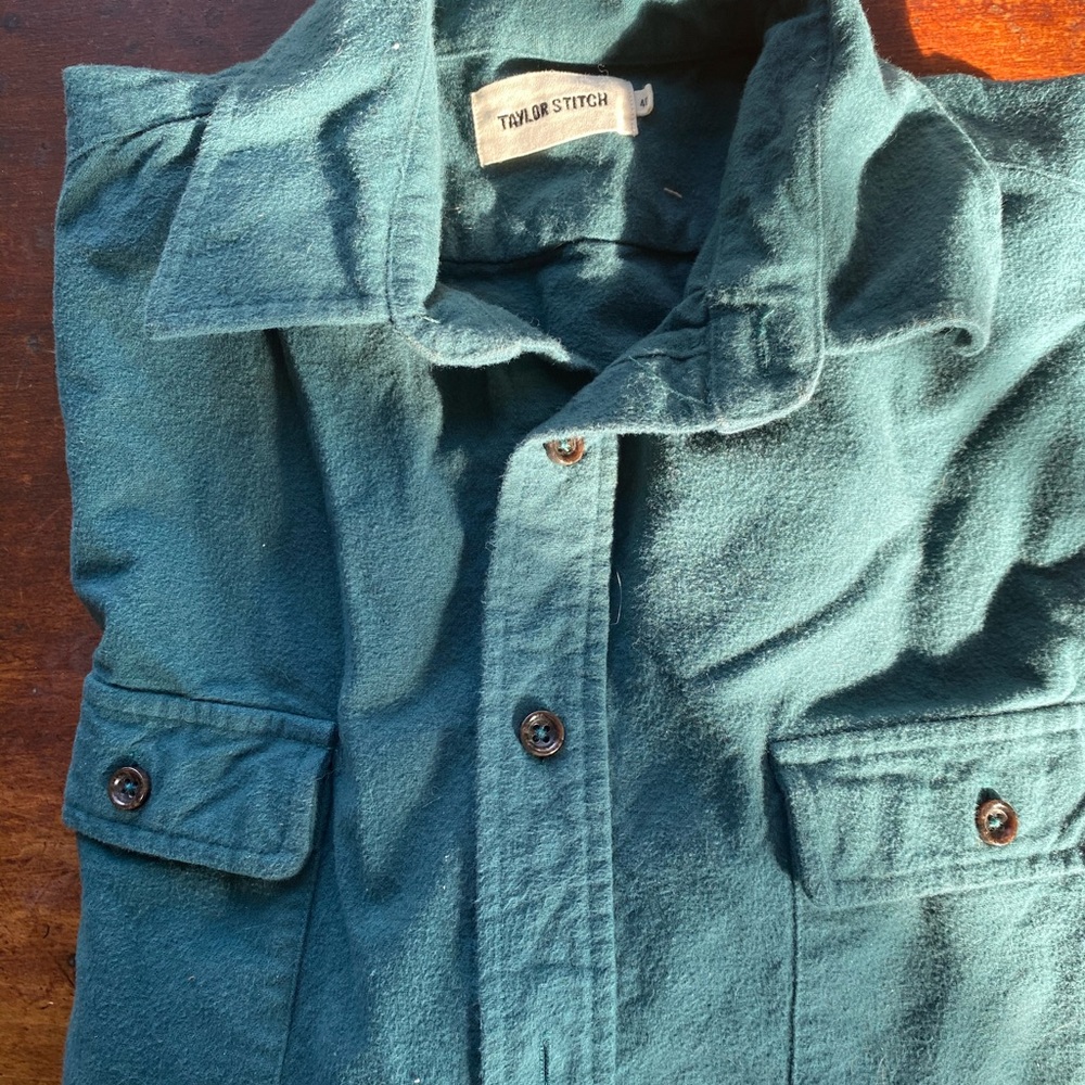 taylor stitch ocean blue/green chamois work shirt